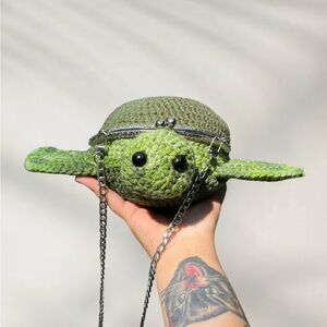 Handmade Green Crochet Turtle Purse